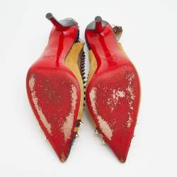 Pre Owned Christian Louboutin Multicolor Leather And PVC Studded Pointed Toe Slingback Sandals Size 39.5