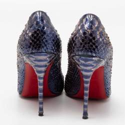 Pre Owned Christian Louboutin Metallic Blue Python Leather Kate Pumps Size 40.5