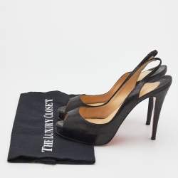 Pre Owned صندل كريستيان لوبوتان نو برايف جلد مجعد أسود بحزام للكاحل نعل سميك مقاس 39