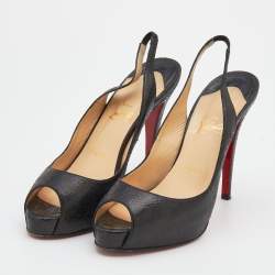 Pre Owned صندل كريستيان لوبوتان نو برايف جلد مجعد أسود بحزام للكاحل نعل سميك مقاس 39