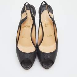 Pre Owned صندل كريستيان لوبوتان نو برايف جلد مجعد أسود بحزام للكاحل نعل سميك مقاس 39