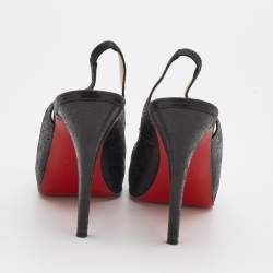 Pre Owned صندل كريستيان لوبوتان نو برايف جلد مجعد أسود بحزام للكاحل نعل سميك مقاس 39