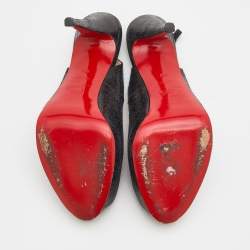 Pre Owned صندل كريستيان لوبوتان نو برايف جلد مجعد أسود بحزام للكاحل نعل سميك مقاس 39