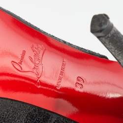 Pre Owned صندل كريستيان لوبوتان نو برايف جلد مجعد أسود بحزام للكاحل نعل سميك مقاس 39