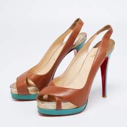 Christian Louboutin Brown Leather Very Croise Slingback Platform Pumps Size 38