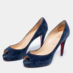 Pre Owned Christian Louboutin Blue Suede New Prive Pumps Size 40.5