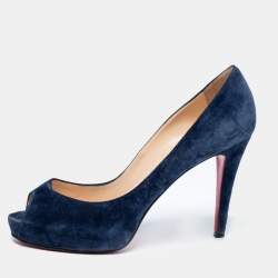 Pre Owned Christian Louboutin Blue Suede New Prive Pumps Size 40.5