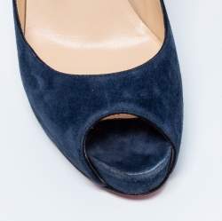 Pre Owned Christian Louboutin Blue Suede New Prive Pumps Size 40.5