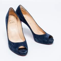 Pre Owned Christian Louboutin Blue Suede New Prive Pumps Size 40.5