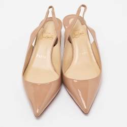 Pre Owned Christian Louboutin Beige Patent Leather Karelli Slingback Sandals Size 38