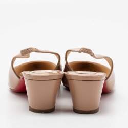 Pre Owned Christian Louboutin Beige Patent Leather Karelli Slingback Sandals Size 38