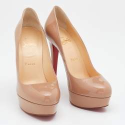 Pre Owned حذاء كعب عالي كريستيان لوبوتان بيانكا جلد بيج لامع بنعل سميك مقاس 37.5