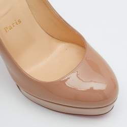 Pre Owned حذاء كعب عالي كريستيان لوبوتان بيانكا جلد بيج لامع بنعل سميك مقاس 37.5