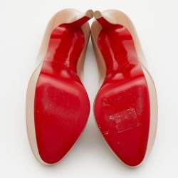 Pre Owned حذاء كعب عالي كريستيان لوبوتان بيانكا جلد بيج لامع بنعل سميك مقا س 37.5