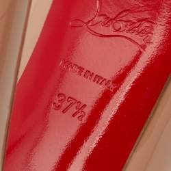 Pre Owned حذاء كعب عالي كريستيان لوبوتان بيانكا جلد بيج لامع بنعل سميك مقاس 37.5