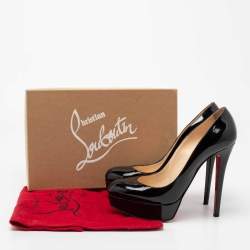 Pre Owned حذاء كعب عالي كريستيان لوبوتان بيانكا جلد أسود لامع نعل سميك مقاس 38.5