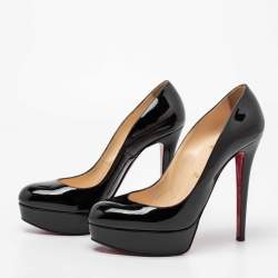 Pre Owned حذاء كعب عالي كريستيان لوبوتان بيانكا جلد أسود لامع نعل سميك مقاس 38.5