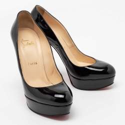 Pre Owned حذاء كعب عالي كريستيان لوبوتان بيانكا جلد أسود لامع نعل سميك مقاس 38.5