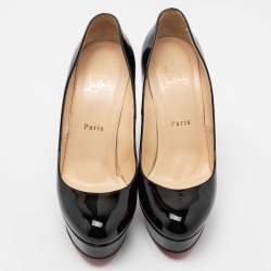 Pre Owned حذاء كعب عالي كريستيان لوبوت ان بيانكا جلد أسود لامع نعل سميك مقاس 38.5