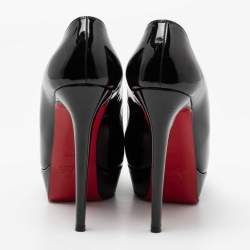 Pre Owned حذاء كعب عالي كريستيان لوبوتان بيانكا جلد أسود لامع نعل سميك مقاس 38.5