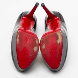 Pre Owned حذاء كعب عالي كريستيان لوبوتان بيانكا جلد أسود لامع نعل سميك مقاس 38.5