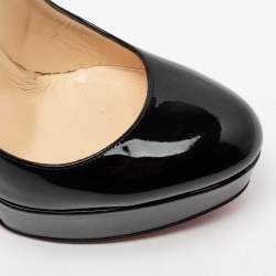 Pre Owned حذاء كعب عالي كريستيان لوبوتان بيانكا جلد أسود لامع نعل سميك مقاس 38.5