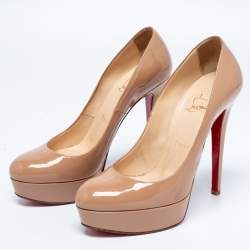 Pre Owned حذاء كعب عالي كريستيان لوبوتان بيانكا جلد بيج لامع نعل سميك مقاس 38