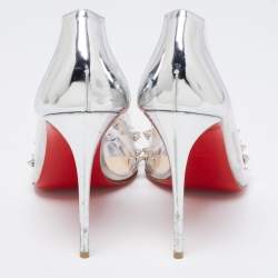 Pre Owned Christian Louboutin Silver PVC And Patent Leather Collaclou Pumps Size 38.5