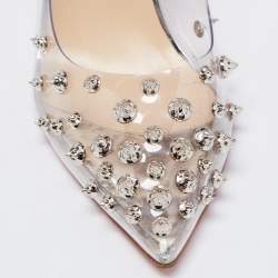 Pre Owned Christian Louboutin Silver PVC And Patent Leather Collaclou Pumps Size 38.5