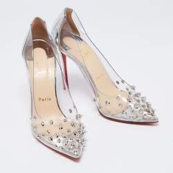 Pre Owned Christian Louboutin Silver PVC And Patent Leather Collaclou Pumps Size 38.5