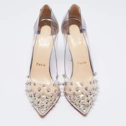 Pre Owned Christian Louboutin Silver PVC And Patent Leather Collaclou Pumps Size 38.5