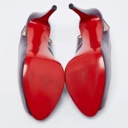 Pre Owned Christian Louboutin Purple Glitter Patent Leather No Prive Peep-Toe Slingback Sandals Size 41