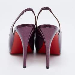Pre Owned Christian Louboutin Purple Glitter Patent Leather No Prive Peep-Toe Slingback Sandals Size 41