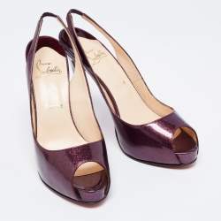 Pre Owned Christian Louboutin Purple Glitter Patent Leather No Prive Peep-Toe Slingback Sandals Size 41