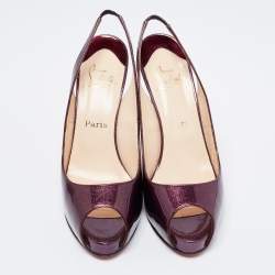 Pre Owned Christian Louboutin Purple Glitter Patent Leather No Prive Peep-Toe Slingback Sandals Size 41