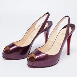 Pre Owned Christian Louboutin Purple Glitter Patent Leather No Prive Peep-Toe Slingback Sandals Size 41