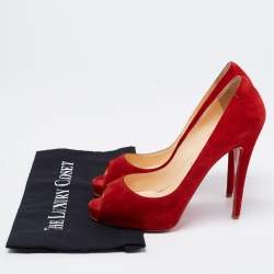 Pre Owned Christian Louboutin Red Suede New Very Prive Peep Toe Platform Pumps Size 41