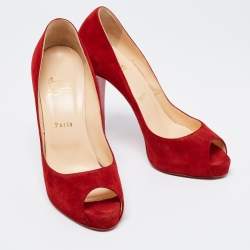 Pre Owned Christian Louboutin Red Suede New Very Prive Peep Toe Platform Pumps Size 41