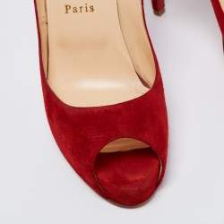 Pre Owned Christian Louboutin Red Suede New Very Prive Peep Toe Platform Pumps Size 41