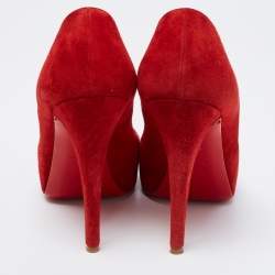 Pre Owned Christian Louboutin Red Suede New Very Prive Peep Toe Platform Pumps Size 41