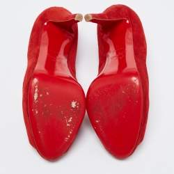 Pre Owned Christian Louboutin Red Suede New Very Prive Peep Toe Platform Pumps Size 41