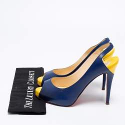 Pre Owned Christian Louboutin Blue/Yellow Leather No Prive Peep-Toe Slingback Sandals Size 41