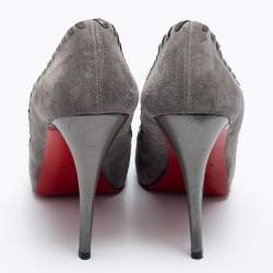 Christian Louboutin Grey Suede Whipstitch Very Prive Peep-Toe Pumps Size 41