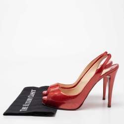 Pre Owned Christian Louboutin Red Glitter Patent Leather No Prive Slingback Sandals Size 41