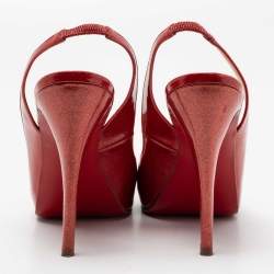 Pre Owned Christian Louboutin Red Glitter Patent Leather No Prive Slingback Sandals Size 41