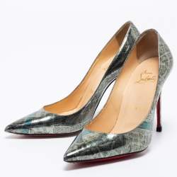 Christian Louboutin Metallic Monochrome Paris Map Print Patent Leather Decollete Pumps Size 36.5