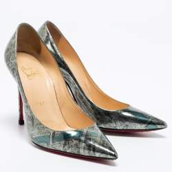 Christian Louboutin Metallic Monochrome Paris Map Print Patent Leather Decollete Pumps Size 36.5