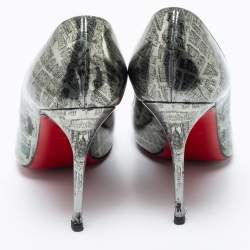 Christian Louboutin Metallic Monochrome Paris Map Print Patent Leather Decollete Pumps Size 36.5