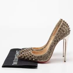 Pre Owned Christian Louboutin Gold Glitter Follies Spikes Pumps Size 41