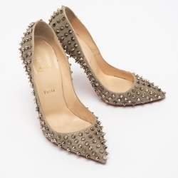 Pre Owned Christian Louboutin Gold Glitter Follies Spikes Pumps Size 41